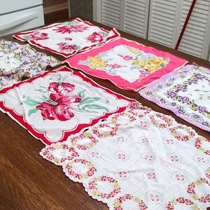 6 Vtg Floral Handkerchief Lot Flowers
